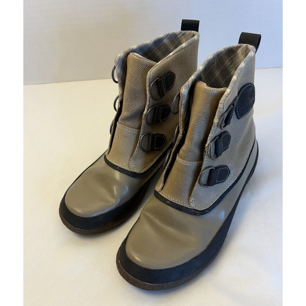 SOREL Joplin Waterproof Ankle Rain Boots Women 6 Cream Gray Rubber NO LACES